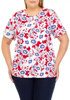 New 🔔 Kim Rogers® Plus Size Short Sleeve Printed Crew Neck T-Shirt 🔔 -Kim Rogers® Shop Belk 1016
