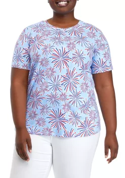 New 🔔 Kim Rogers® Plus Size Short Sleeve Printed Crew Neck T-Shirt 🔔 -Kim Rogers® Shop Belk 1018