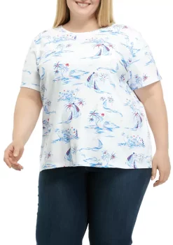 New 🔔 Kim Rogers® Plus Size Short Sleeve Printed Crew Neck T-Shirt 🔔 -Kim Rogers® Shop Belk 1019