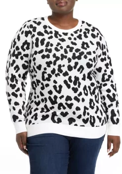 Promo 😀 Kim Rogers® Plus Size Long Sleeve Crew Neck Jacquard Sweater 🤩 -Kim Rogers® Shop Belk 1054