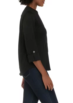 Discount 🥰 Kim Rogers® Petite 3/4 Sleeve Henley Hacci Top ✨ -Kim Rogers® Shop Belk 1058