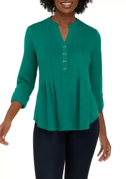 Discount 🥰 Kim Rogers® Petite 3/4 Sleeve Henley Hacci Top ✨ -Kim Rogers® Shop Belk 1059