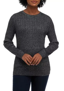 Best Pirce 💯 Kim Rogers® 👩 Women's Long Sleeve Cable Lurex® Sweater ⌛