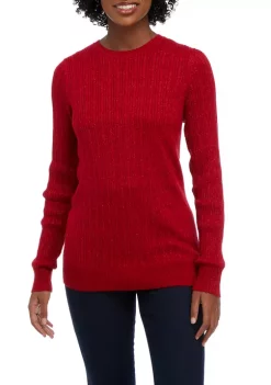 Best Pirce 💯 Kim Rogers® 👩 Women's Long Sleeve Cable Lurex® Sweater ⌛ -Kim Rogers® Shop Belk 1069