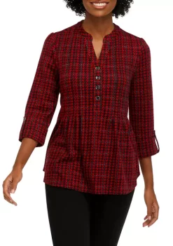 Deals 👏 Kim Rogers® 👩 Women's 3/4 Sleeve Henley Hacci Top 💯 -Kim Rogers® Shop Belk 1074