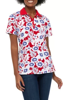 Hot Sale 🔔 Kim Rogers® 👩 Women's Short Sleeve Printed Polo 👚 Shirt ✔️ -Kim Rogers® Shop Belk 1096