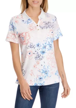 Hot Sale 🔔 Kim Rogers® 👩 Women's Short Sleeve Printed Polo 👚 Shirt ✔️ -Kim Rogers® Shop Belk 1097