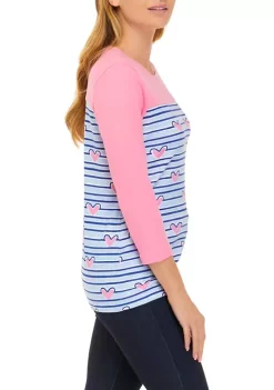 Best Pirce ⌛ Kim Rogers® 👩 Women's 3/4 Sleeve Crew Neck Yoke Graphic 👚 Shirt 🛒 -Kim Rogers® Shop Belk 1104