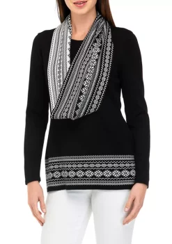 Promo 🎉 Kim Rogers® Petite Long Sleeve Sweater with Printed Scarf ❤️ -Kim Rogers® Shop Belk 1136