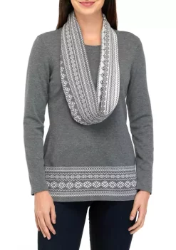 Promo 🎉 Kim Rogers® Petite Long Sleeve Sweater with Printed Scarf ❤️ -Kim Rogers® Shop Belk 1137