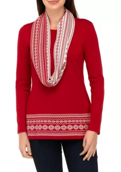 Promo 🎉 Kim Rogers® Petite Long Sleeve Sweater with Printed Scarf ❤️ -Kim Rogers® Shop Belk 1138