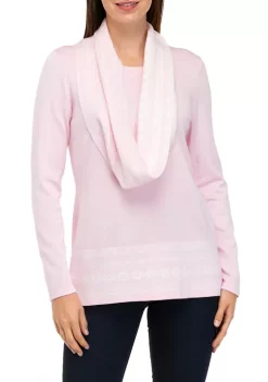 Promo 🎉 Kim Rogers® Petite Long Sleeve Sweater with Printed Scarf ❤️ -Kim Rogers® Shop Belk 1139