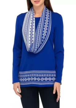 Promo 🎉 Kim Rogers® Petite Long Sleeve Sweater with Printed Scarf ❤️ -Kim Rogers® Shop Belk 1140