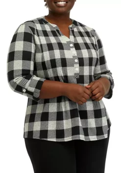 Buy 🌟 Kim Rogers® Plus Size 3/4 Sleeve Henley Hacci Top 😍