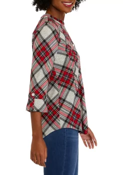 Promo 😀 Kim Rogers® 👩 Women's 3/4 Sleeve Henley Hacci Top ⭐ -Kim Rogers® Shop Belk 1163