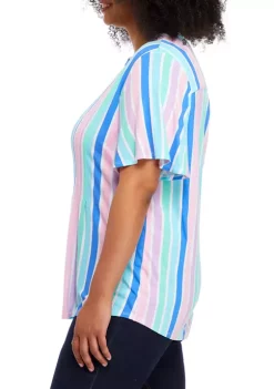 Best Pirce ❤️ Kim Rogers® Plus Size Henley Vertical Stripe Top 🧨 -Kim Rogers® Shop Belk 1201