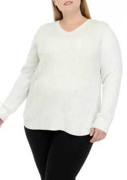 Budget 😉 Kim Rogers® Plus Size Long Sleeve Cable V-Neck Sweater ✨