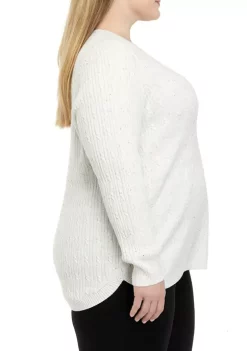 Budget 😉 Kim Rogers® Plus Size Long Sleeve Cable V-Neck Sweater ✨ -Kim Rogers® Shop Belk 1206
