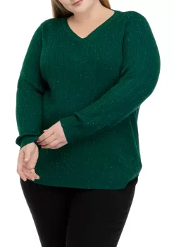 Budget 😉 Kim Rogers® Plus Size Long Sleeve Cable V-Neck Sweater ✨ -Kim Rogers® Shop Belk 1207