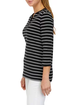 Coupon ❤️ Kim Rogers® 👩 Women's 3/4 Sleeve Henley 👚 Shirt 😉 -Kim Rogers® Shop Belk 1212