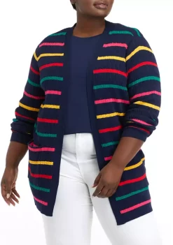 Cheapest 👏 Kim Rogers® Plus Size Long Sleeve Cable Striped Cardigan ❤️