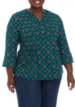 Best deal 💯 Kim Rogers® Plus Size 3/4 Sleeve Henley Hacci Top 🔥