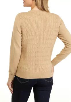 Buy 🎉 Kim Rogers® Petite Long Sleeve Cable Knit Crew Neck Sweater 😍 -Kim Rogers® Shop Belk 1236