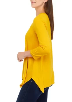 Budget 🔥 Kim Rogers® 👩 Women's 3/4 Sleeve Shark Bite Top 👍 -Kim Rogers® Shop Belk 1241