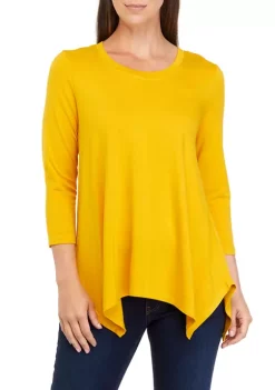Budget 🔥 Kim Rogers® 👩 Women's 3/4 Sleeve Shark Bite Top 👍 -Kim Rogers® Shop Belk 1242