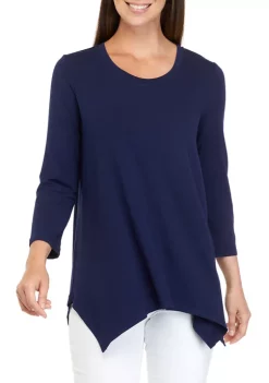 Budget 🔥 Kim Rogers® 👩 Women's 3/4 Sleeve Shark Bite Top 👍 -Kim Rogers® Shop Belk 1243