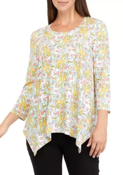 Cheapest 🎉 Kim Rogers® 👩 Women's 3/4 Sleeve Printed Shark Bite Top ⭐ -Kim Rogers® Shop Belk 1250