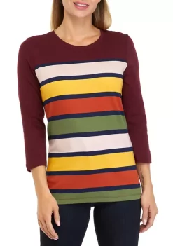 Flash Sale 🤩 Kim Rogers® 👩 Women's 3/4 Sleeve Color Block Yoke T-Shirt ⭐ -Kim Rogers® Shop Belk 1254