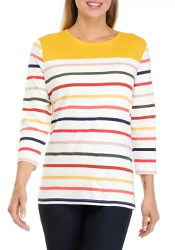 Flash Sale 🤩 Kim Rogers® 👩 Women's 3/4 Sleeve Color Block Yoke T-Shirt ⭐ -Kim Rogers® Shop Belk 1255