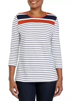Flash Sale 🤩 Kim Rogers® 👩 Women's 3/4 Sleeve Color Block Yoke T-Shirt ⭐ -Kim Rogers® Shop Belk 1256