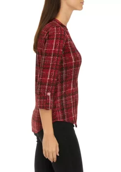 Flash Sale 💯 Kim Rogers® Petite 3/4 Sleeve Henley Hacci Top 👍 -Kim Rogers® Shop Belk 1259