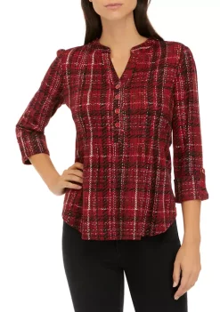 Flash Sale 💯 Kim Rogers® Petite 3/4 Sleeve Henley Hacci Top 👍 -Kim Rogers® Shop Belk 1260