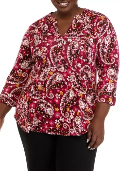 Cheapest 😀 Kim Rogers® Plus Size 3/4 Sleeve Floral Split Neck Top ✨ -Kim Rogers® Shop Belk 1264