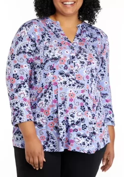 Cheapest 😀 Kim Rogers® Plus Size 3/4 Sleeve Floral Split Neck Top ✨ -Kim Rogers® Shop Belk 1265