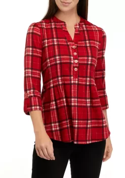Wholesale 🎁 Kim Rogers® 👩 Women's 3/4 Sleeve Henley Hacci Top 🧨 -Kim Rogers® Shop Belk 1269