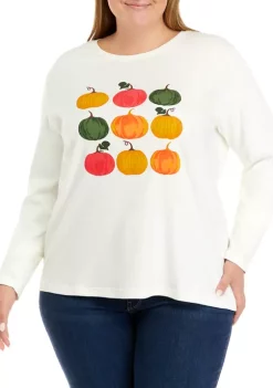 Best Sale 🤩 Kim Rogers® Plus Size Long Sleeve Crew Neck Graphic T-Shirt 💯