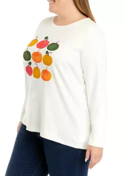 Best Sale 🤩 Kim Rogers® Plus Size Long Sleeve Crew Neck Graphic T-Shirt 💯 -Kim Rogers® Shop Belk 1305