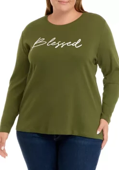 Best Sale 🤩 Kim Rogers® Plus Size Long Sleeve Crew Neck Graphic T-Shirt 💯 -Kim Rogers® Shop Belk 1306
