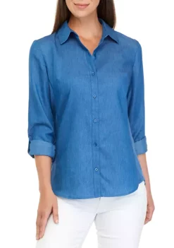 Hot Sale 😀 Kim Rogers® 👩 Women's Roll Tab Knit to Fit Top 🎉