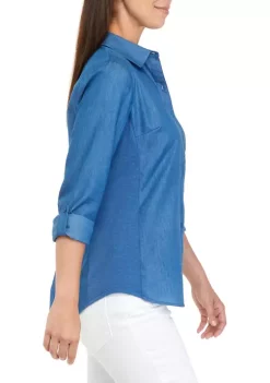 Hot Sale 😀 Kim Rogers® 👩 Women's Roll Tab Knit to Fit Top 🎉 -Kim Rogers® Shop Belk 1330