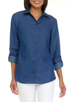 Hot Sale 😀 Kim Rogers® 👩 Women's Roll Tab Knit to Fit Top 🎉 -Kim Rogers® Shop Belk 1331
