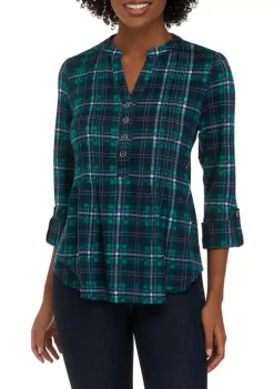 Wholesale 👏 Kim Rogers® Petite 3/4 Sleeve Henley Hacci Top 👍 -Kim Rogers® Shop Belk 1353