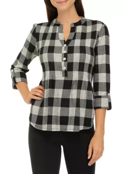 Budget 🛒 Kim Rogers® Petite 3/4 Sleeve Henley Hacci Top 😍 -Kim Rogers® Shop Belk 1368