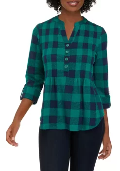 Budget 🛒 Kim Rogers® Petite 3/4 Sleeve Henley Hacci Top 😍 -Kim Rogers® Shop Belk 1369