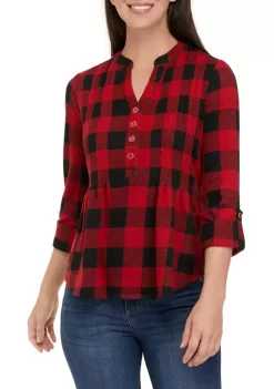 Budget 🛒 Kim Rogers® Petite 3/4 Sleeve Henley Hacci Top 😍 -Kim Rogers® Shop Belk 1370