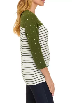 Best Pirce 🎁 Kim Rogers® 👩 Women's Crew Neck Yoke Graphic Long Sleeve T-Shirt 💯 -Kim Rogers® Shop Belk 1381